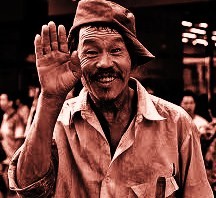 smiling homeless man