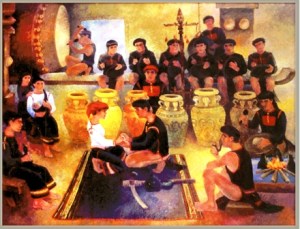 Lễ trao vòng - Tranh: Họa sĩ Y Nhi Ksor