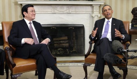 U.S. President Barack Obama meets with Vietnam's President Troung Tan Sang in the Oval Office of the White House, in Washington