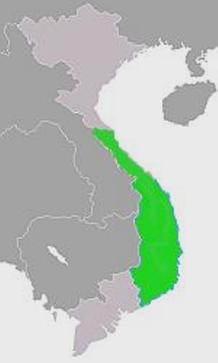 Phỏng đoán cương vực Chăm Pa vào thế kỷ 10 - thời điểm rộng nhất.