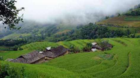 Những ngôi nhà và ruộng bậc thang của người La Chí ở Hà Giang.