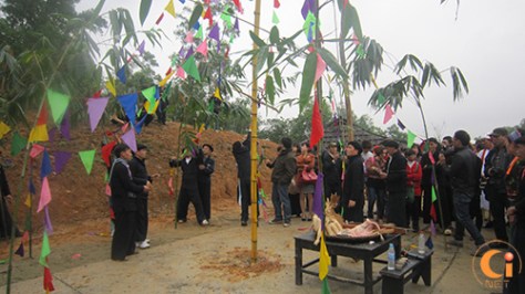 Cây nêu được dựng.