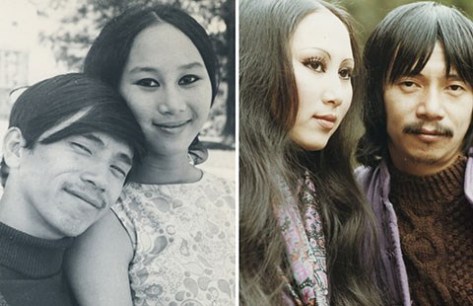 Cặp đôi Lê Uyên - Phương chụp tại TP Đà Lạt năm 1968 và Thụy Sĩ năm 1981 (từ trái sang). Ảnh: Nhân vật cung cấp.