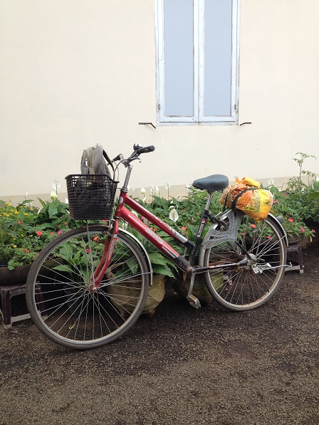 Ảnh chiếc xe đạp của em Sẻ học sinh lớp Mười Lưu trú, chở gạo mới ra cho nhà Lưu trú.