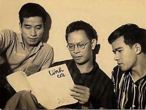 Từ trái qua: Cung Trầm Tưởng, Phạm Duy, Ngy Cao Uyên. (Hình phamduy.com)