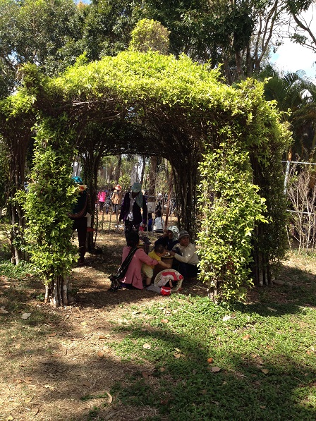 6/ Ảnh các gia đình sắc tộc Jarai ngồi trong những bóng mát của vòm cây trong công viên Đồng Xanh ngày Mồng một Tết Bính Thân 2016