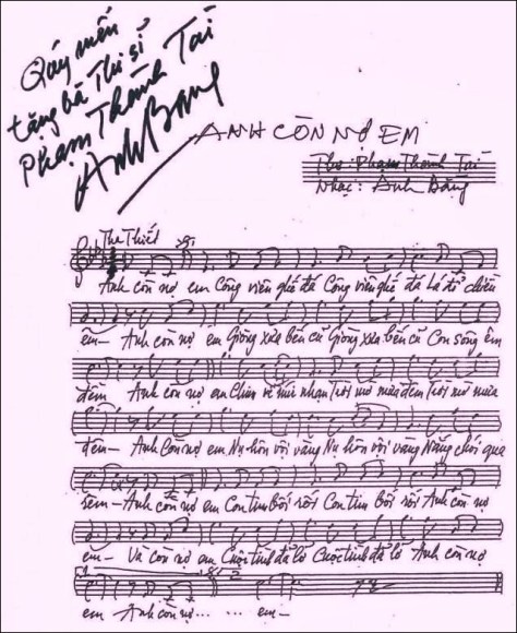 Thủ bút của Nhạc sĩ Anh Bằng.
