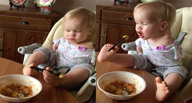 Không tay, thì ta thưởng thức ăn ngon bằng chân